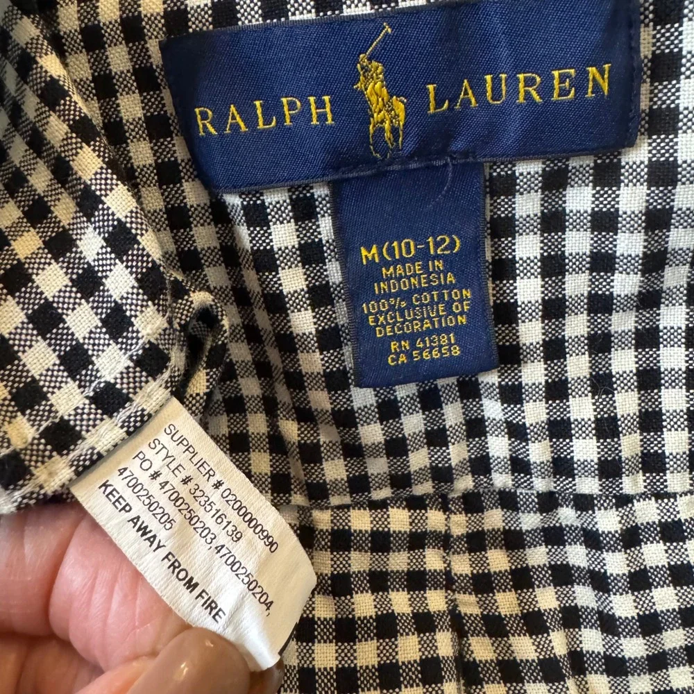 Kids Ralph‎ Lauren Black Gingham Button Down Shirt Red Pony Logo Size M 10-12